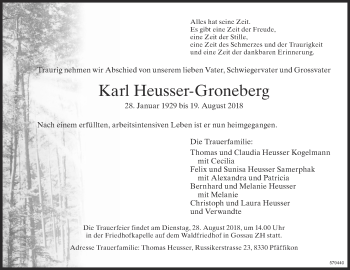 Traueranzeige von Karl Heusser-Groneberg von ZO Gesamt