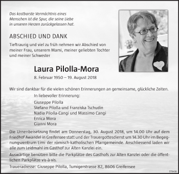 Traueranzeige von Laura Pilolla-Mora von ZO Gesamt