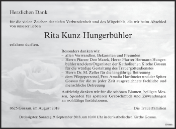 Traueranzeige von Rita Kunz-Hungerbühler von ZO Gesamt