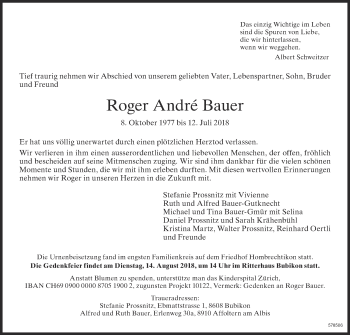 Traueranzeige von Roger Andre Bauer von ZO Gesamt