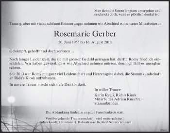 Traueranzeige von Rosemarie Gerber von Glattaler