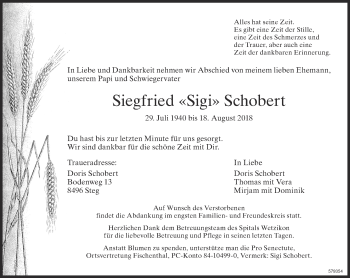 Traueranzeige von Siegfried Sigi Schobert von ZO Gesamt