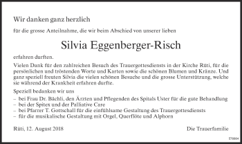 Traueranzeige von Silvia Eggenberger-Risch von ZO Gesamt