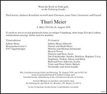 Traueranzeige von Thuri Meier von ZO Gesamt