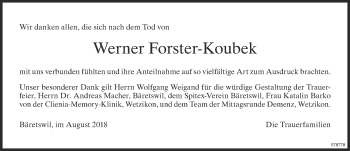 Traueranzeige von Werner Forster-Koubek von ZO Gesamt