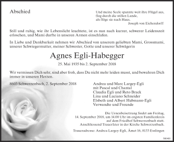 Traueranzeige von Agnes Egli-Habegger von ZO Gesamt