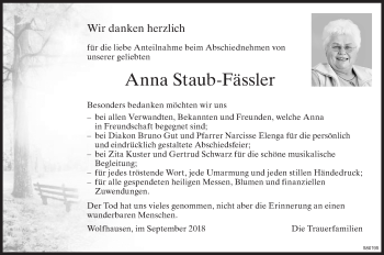 Traueranzeige von Anna Staub-Fässler von ZO Gesamt