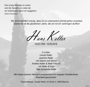 Traueranzeige von Hans Keller von ZO Gesamt