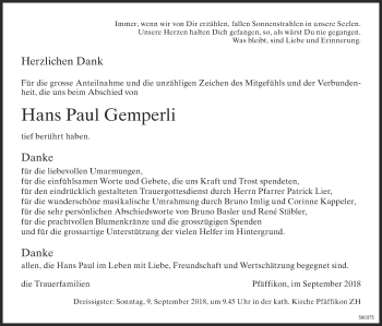 Traueranzeige von Hans Paul Gemperli von ZO Gesamt