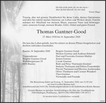 Traueranzeige von Thomas Gantner-Good von ZO Gesamt