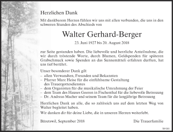 Traueranzeige von Walter Gerhard-Berger von ZO Gesamt