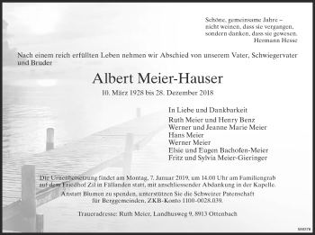 Traueranzeige von Albert Meier-Hauser von ZO Gesamt