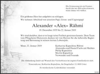 Traueranzeige von Alexander Rähmi von ZO Gesamt