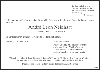 Traueranzeige von André Léon Neidhart von ZO Gesamt