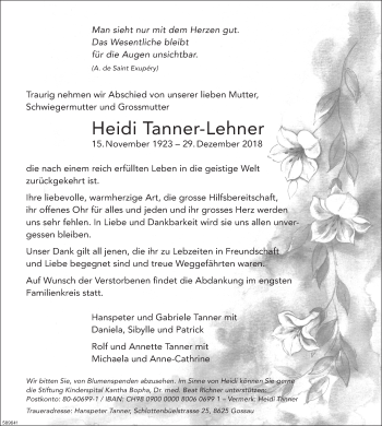 Traueranzeige von Heidi Tanner-Lehner von ZO Gesamt