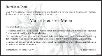 Traueranzeige von Marie Heusser-Meier von ZO Gesamt