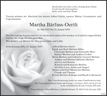 Traueranzeige von Martha Bärfuss-Oertli von ZO Gesamt