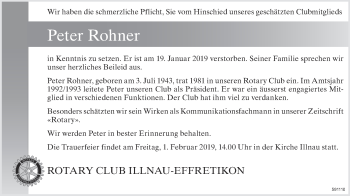 Traueranzeige von Peter Rohner von ZO Gesamt