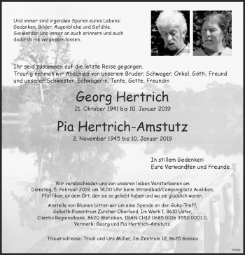 Traueranzeige von Pia Hertrich-Amstutz von ZO Gesamt