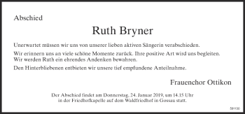 Traueranzeige von Ruth Bryner von ZO Gesamt