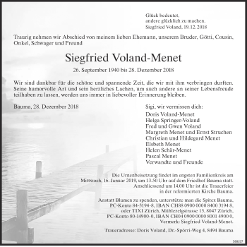 Traueranzeige von Siegfried Voland-Menet von ZO Gesamt