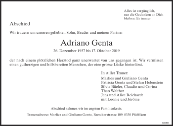 Traueranzeige von Adriano Genta von ZO Gesamt