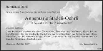 Traueranzeige von Annemarie Städeli-Oehrli von ZO Gesamt