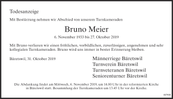 Traueranzeige von Bruno Meier von ZO Gesamt