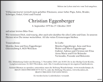 Traueranzeige von Christian Eggenberger von ZO Gesamt