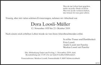 Traueranzeige von Dora Loosli-Müller von ZO Gesamt