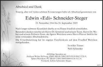 Traueranzeige von Edwin Schneider-Steger von ZO Gesamt