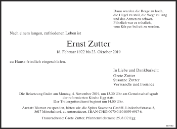 Traueranzeige von Ernst Zutter von ZO Gesamt