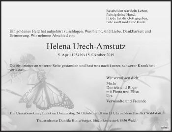 Traueranzeige von Helena Urech-Amstutz von ZO Gesamt