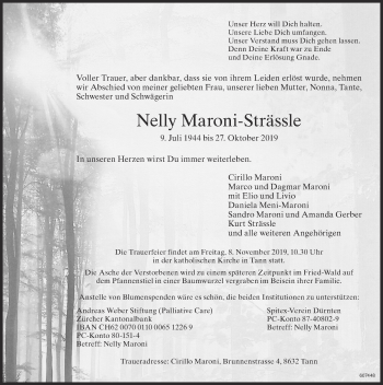 Traueranzeige von Nelly Maroni-Strässle von ZO Gesamt