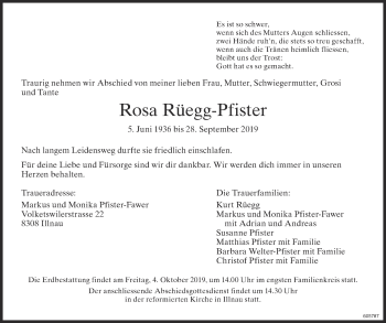 Traueranzeige von Rosa Rüegg-Pfister von reg_12345