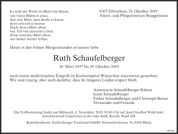 Traueranzeige von Ruth Schaufelberger von reg_12345