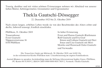 Traueranzeige von Thekla Gautschi-Dössegger von ZO Gesamt