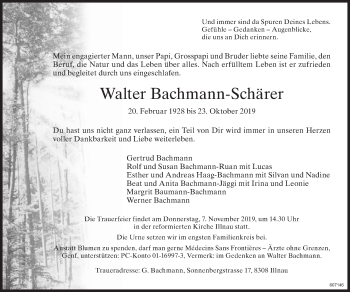 Traueranzeige von Walter Bachmann-Schärer von ZO Gesamt