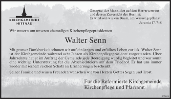 Traueranzeige von Walter Senn von ZO Gesamt