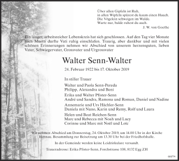 Traueranzeige von Walter Senn-Walter von ZO Gesamt