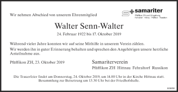 Traueranzeige von Walter Senn-Walter von ZO Gesamt