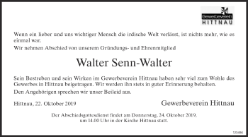 Traueranzeige von Walter Senn-Walter von ZO Gesamt