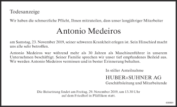 Traueranzeige von Antonio Medeiros von ZO Gesamt