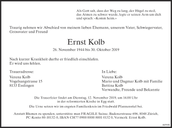 Traueranzeige von Ernst Kolb von ZO Gesamt