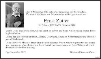 Traueranzeige von Ernst Zutter von ZO Gesamt