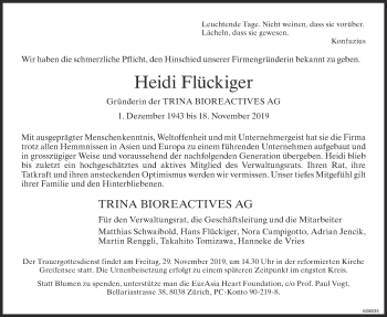 Traueranzeige von Heidi Flückiger von ZO Gesamt