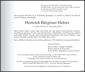 Traueranzeige von Heinrich Bürgisser-Holzer von setup-209.vrs-setup.de