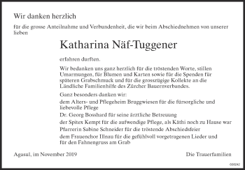 Traueranzeige von Katharina Näf-Tuggener von ZO Gesamt