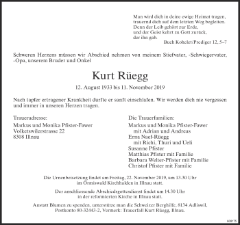 Traueranzeige von Kurt Rüegg von reg_12345