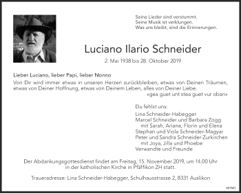 Traueranzeige von Luciano Ilario Schneider von ZO Gesamt